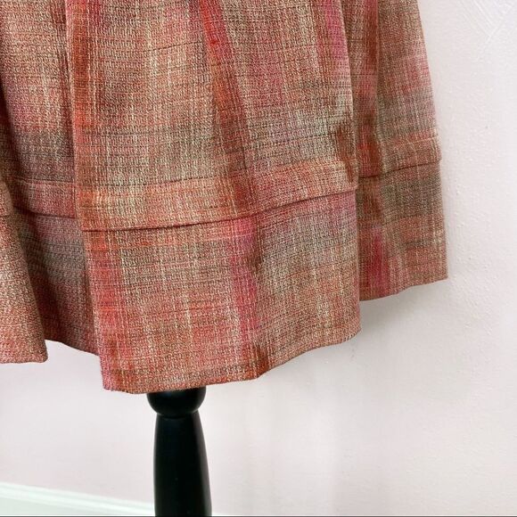 AK Anne Klein Petite Plaid Linen Blend Pleated A-line Skirt Pink Brown 2P - Picture 6 of 11